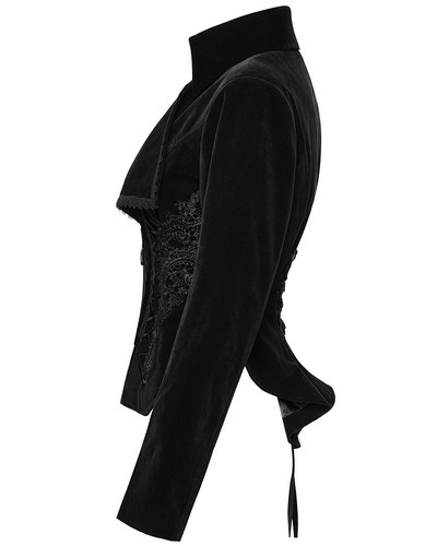 Punk Rave Womens Gothic Velvet & Lace Riding Jacket - Black - Picture 3 of 13