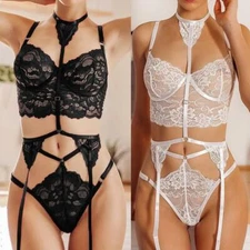 Sexy Women Sleepwear Lingerie Teddy Lace Underwear Dress w/Thigh Strap Bodysuit