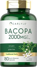 Bacopa Monnieri 2000 Mg Brahmi Leaf Boost Brain Stress Prevent, 180 Capsules