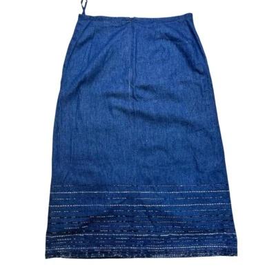 Vtg Y2K French Connection Jeans Midi Rock 10 Perlenbesatz Mittelblau FCUK - Bild 1 von 4