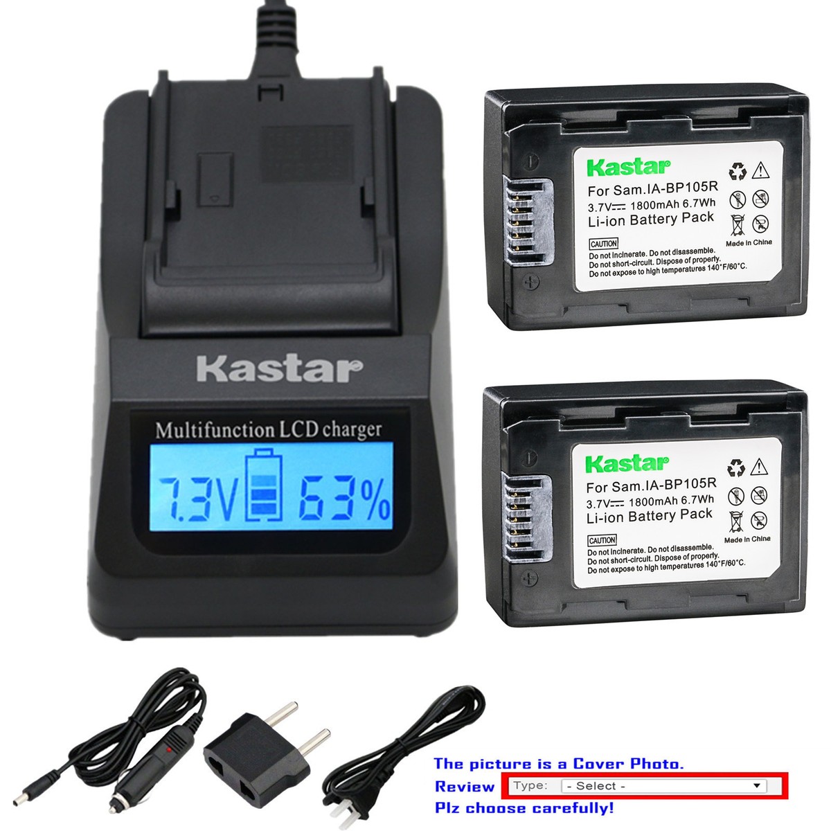 Kastar Charger Battery for Samsung IA-BP105R HMX-F80 HMX-F90 HMX-F800  HMX-F900