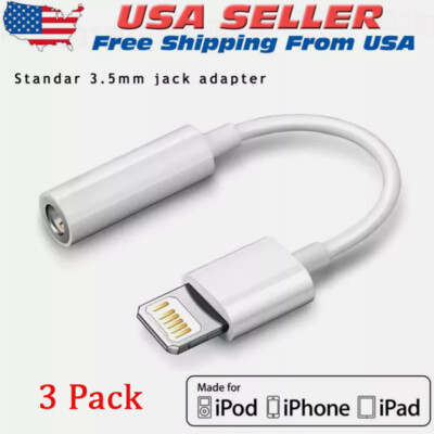 3PCS For iPhone 7 8 XS XR 12 13 14 PRO 8Pin to 3.5mm Headphone Jack Adapter Cord