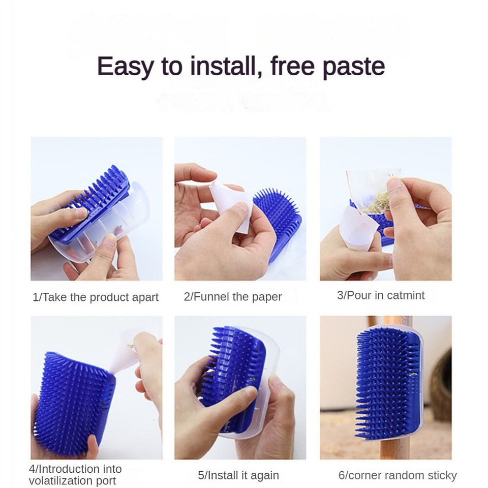 Cat Self Groomer Brush Wall Corner Grooming Brush Massage Hair Comb