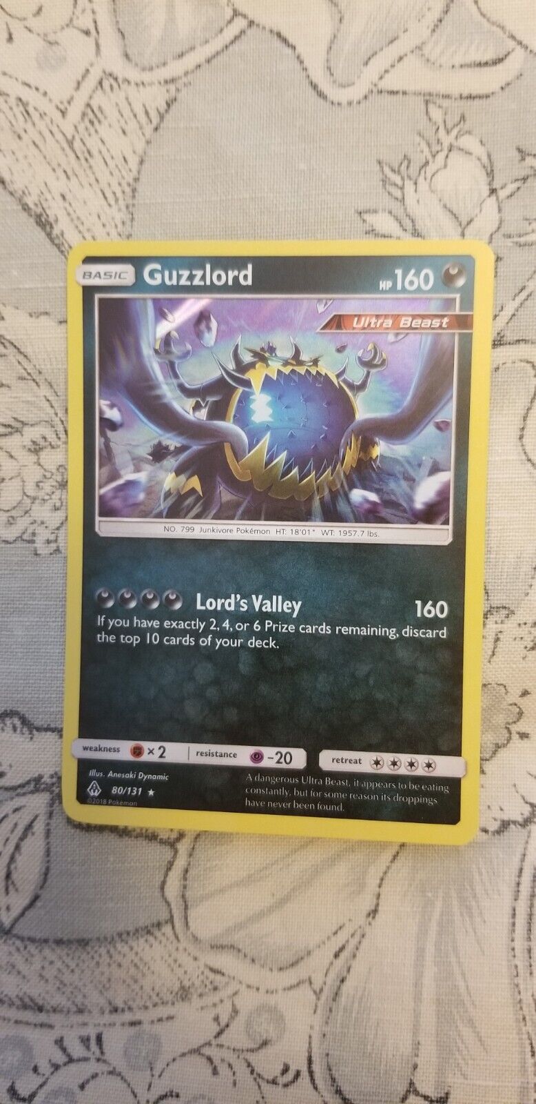 Mavin  Guzzlord Ultra Beast 80/131 HOLO Rare Pokemon SM Forbidden Light  TCG Card NM