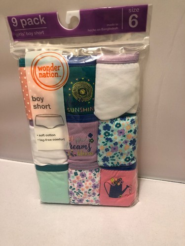 Girls Panties Kids Underwear Size 6 Boyshort Cotton 9-Pack - Picture 7 of 9