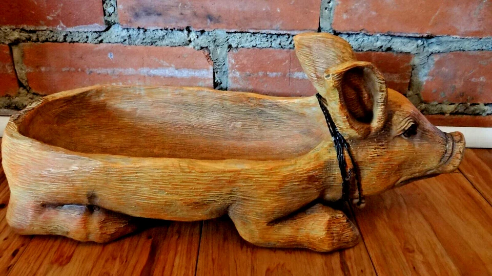 Cuenco de cerdo de resina caprichoso único de 15" de largo Foto 2 de 4