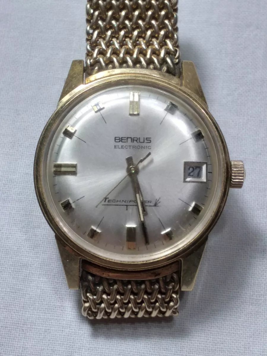 BENRUS Electronic Technipower 6457 14k Gold EP Bezel Swiss Watch