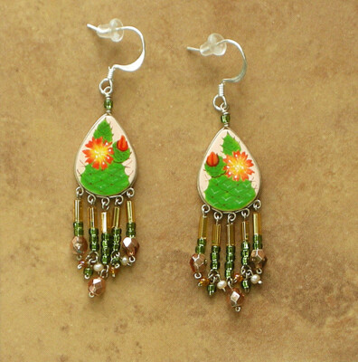 Hand-Painted-Beaded Flower Earrings-Cactus-Made in Peru-Fair Trade Jewelry