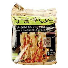 A-Sha Spicy Hakka Wide Dry Noodle Chili Sauce Flavor Taiwan Traditional 475g NEW