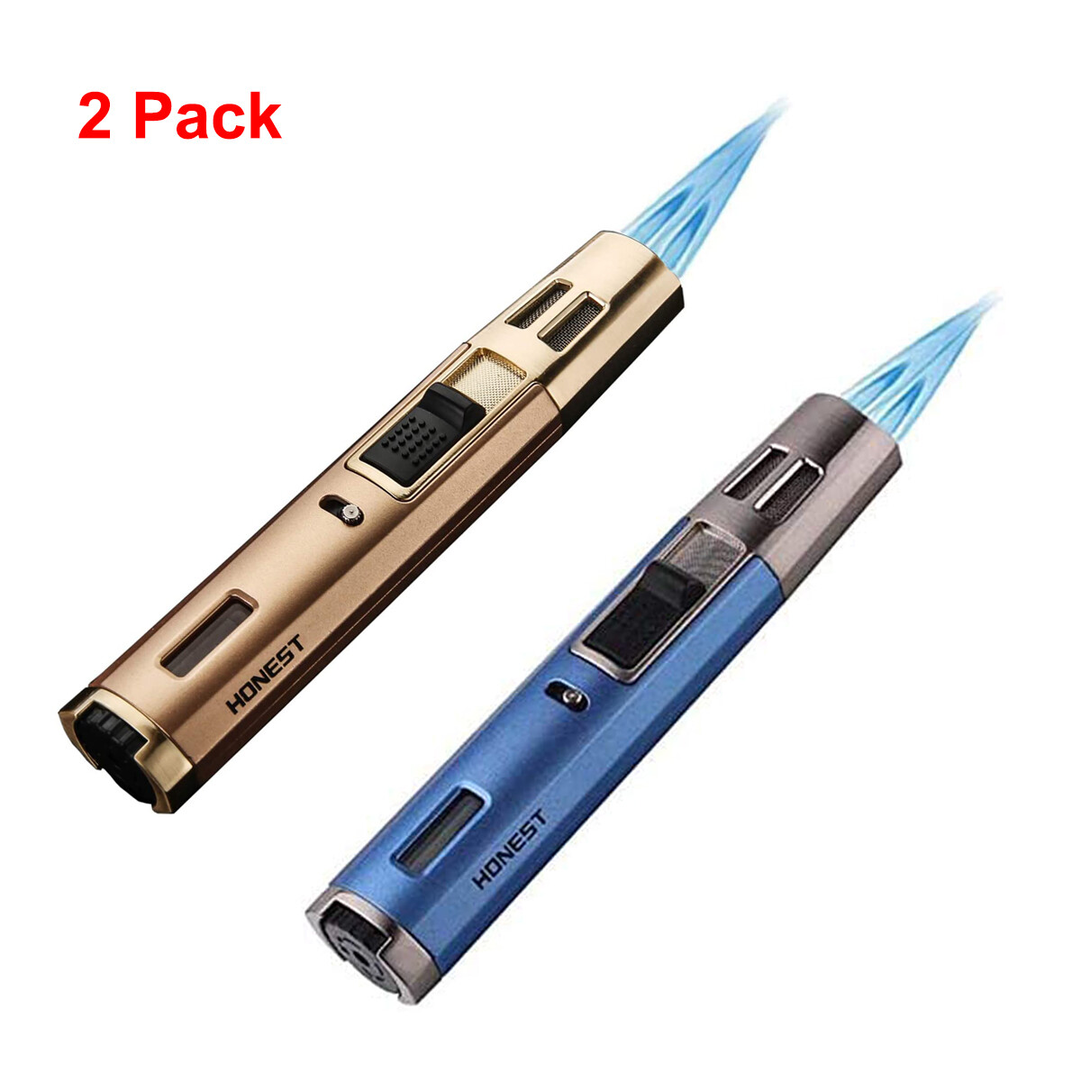 2PCS Refillable Butane Torch Lighter Adjustable Cigar Lighter 2Jet Flame Lighter