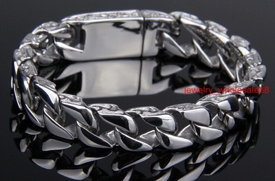 8.66'' Stainless Steel 12mm Silver Cuban Curb Chain Bracelet Bangle High Quality