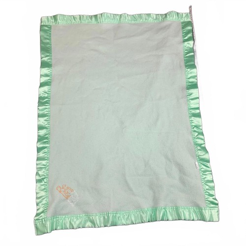Tendertyme Soft Mint Green Baby Blanket with Satin Trim Kitten Applique