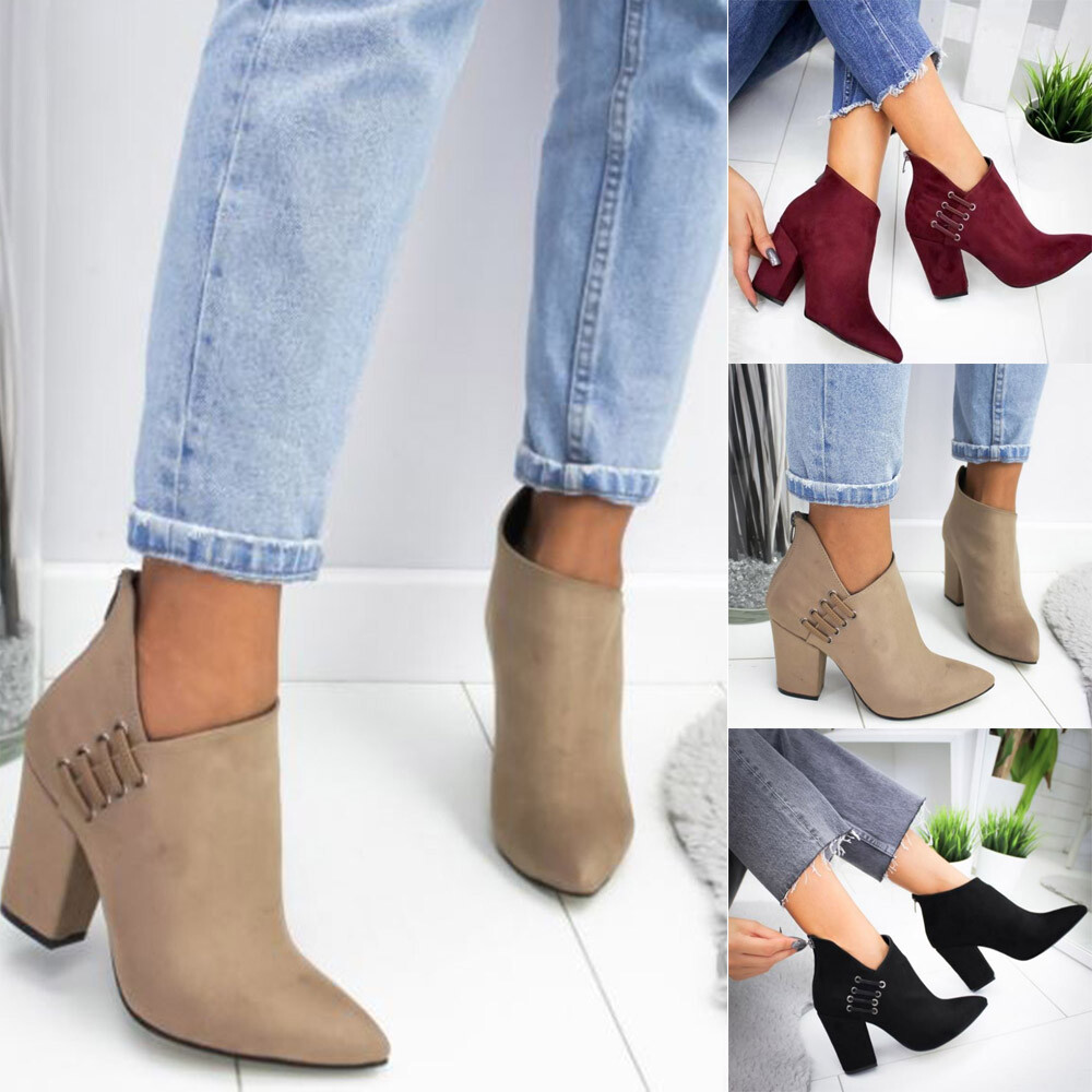 Womens Ankle Boots Faux Suede Casual 
