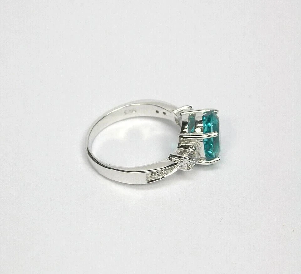 Anillo de Turmalina Paraiba Azul Natural Hecho a Mano Corte Ovalado Anillo de Plata 925 7 EE. UU. Foto 4 de 4