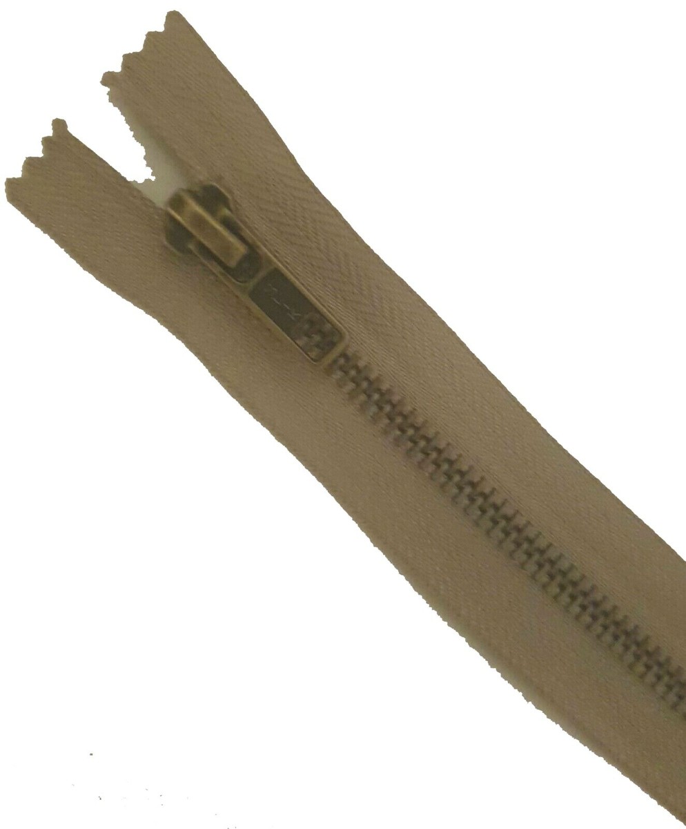 SLIK ZIP, BEIGE, ANTIQUE BRASS TEETH, CLOSED END, NO 5, 8