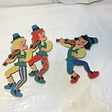 2 Vtg 50's Nursery Wall Hanging Pressed Cardboard Plaques Dolly Toy Boy Fiddlers