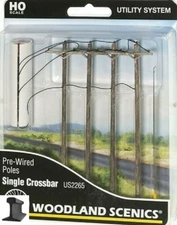 Woodland Scenics ~ New 2025 ~ HO Scale ~ Wired Poles With Single Crossbar US2265