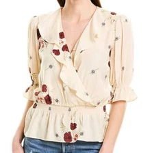 JOIE Ottoline Poppy Floral Ruffle Blouse Off White