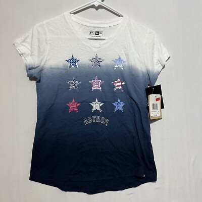 New Era Shirt Girls 14-16 Blue White 100% Cotton Houston Astros Baseball Team
