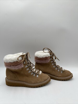 Splendid EVITA Brown Suede/Faux Fur Lined Lace Up Hiker Boots, Size 6M