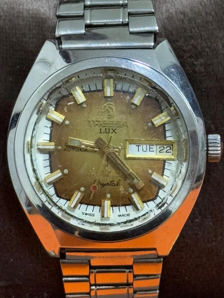 Reloj Tressa Lux Cristal 21 Joyas Automático Vintage 39mm Hecho en Suiza Foto 4 de 4