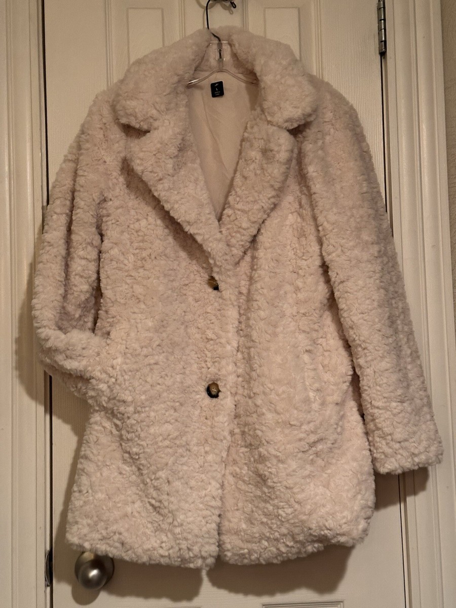 Sebby Collection reversible Womens Cream Faux Fur Notch Collar Jacket Sz L