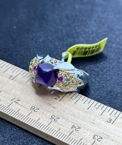 Sterling, Gold & Unknown Gemstone Ring- 11.3 Grams- Size 9- Vintage Estate Find