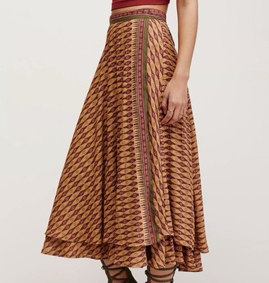 Free People Good 4 U Print Wrap Midi Skirt Size 8 Womens Boho FP