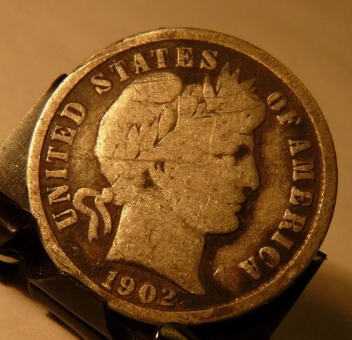 1902-P BARBER DIME 90% Silver / Good, Circulated Condition