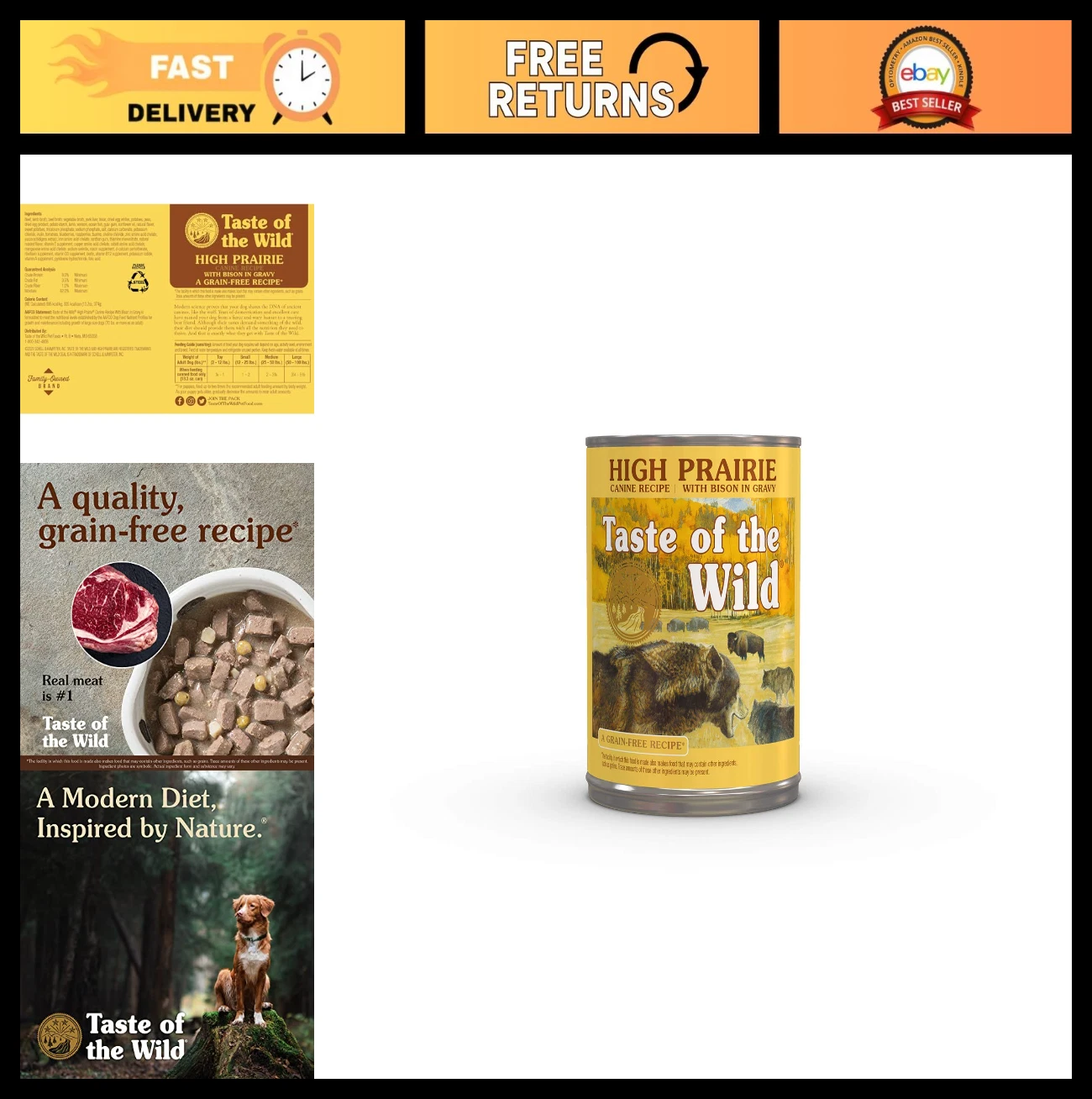 High Prairie Bison in Gravy Canned Dog Food, 13.2oz, Case of 12 - Grain-Free, Pr