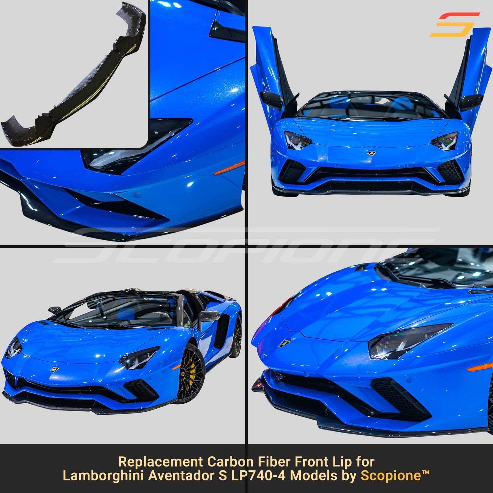 Scopione Carbon Fiber Front Lip Spoiler for Lamborghini 18-21 Aventador S LP740