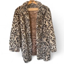 70s 80s vintage Leopard print faux fur coat SZ XL