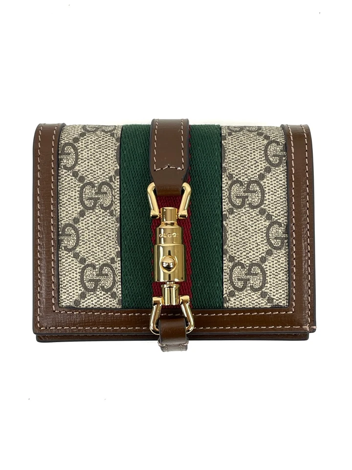 Gucci GG Monograma Web Jackie 1961 Estuche para Tarjetas Billetera Beige 645536 HUHG Foto 3 de 4