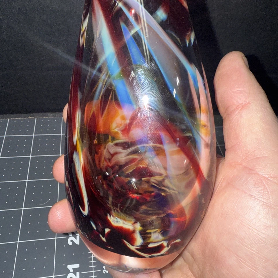American Handblown Signed 6” Art Vase Flame Like - Image 3 of 4