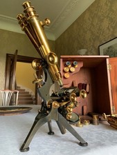 Antique W. Watson & Sons "Royal" Mono/Binocular Brass Microscope - c1901, Cased