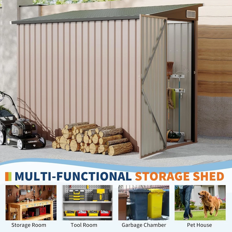 Cobertizo de almacenamiento al aire libre que ahorra espacio - Kit de metal de 4x8 pies con techo inclinado - Montaje en pared Foto 4 de 4