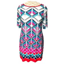 Eliza J Women's Abstract Dress Stretch Lined Sheath Exposed Gold Zip Coastal 12P