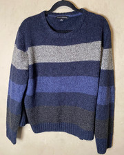 Tricots St. Raphael Men's Blue and Gray Striped Crewneck Sweater Acrylic SZ XL