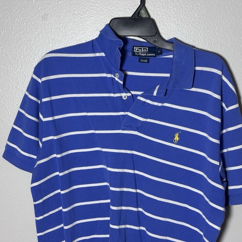 Polo by Ralph Lauren Men Polo Striped Shirt Blue/White Size Large - Picture 3 of 8