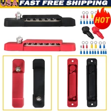 12 Point Bar Bus Busbar Block Distribution Power 180A 12V DC Black & Red Pair