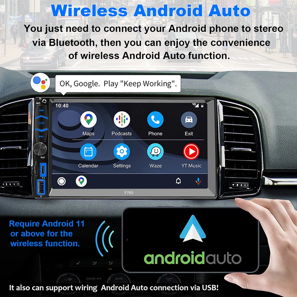 7" Double DIN GPS Car Stereo Wireless Android Auto &CarPlay,Bluetooth+camera - Image 4 of 4