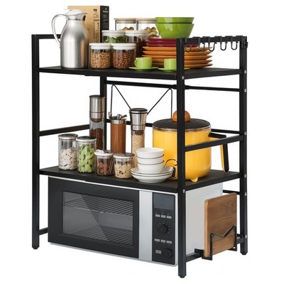 2 Tier Microwave Stand Retractable for Countertop Kitchen Utensils Tableware