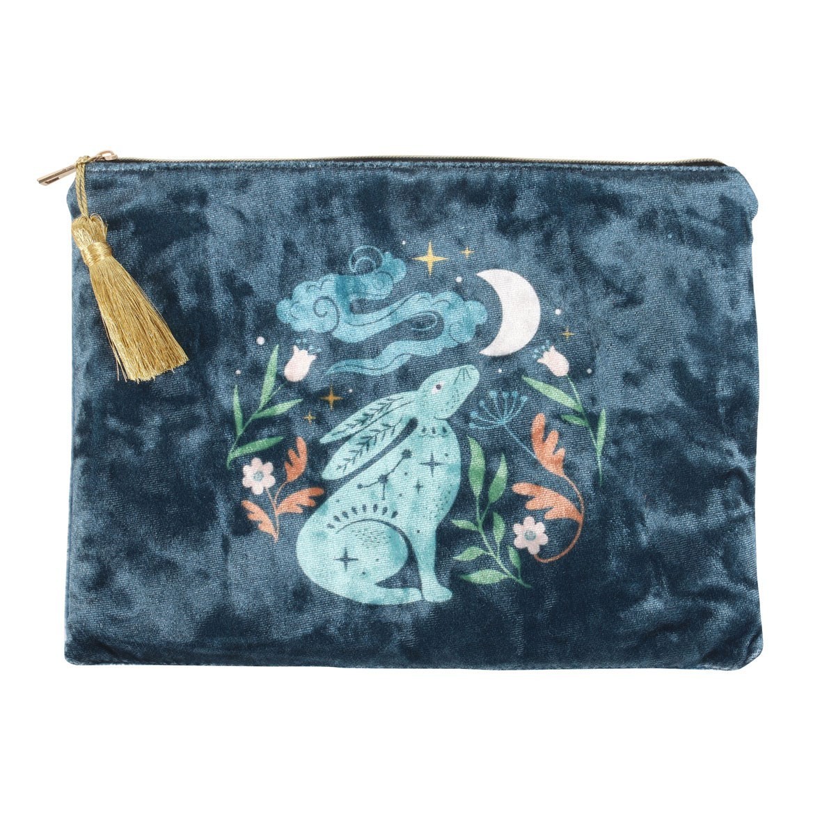 Midnight Hare Velvet Makeup Bag - Elegant Rabbit Design, One Size, Steel Blue - Image 3