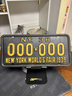 1938 New York License Plate Featuring The World’s Fair In 1939 ￼