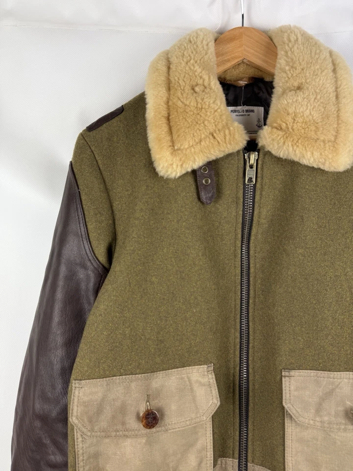 Perfecto By Schott ANJ4 797S Shearling Flying Wool / Leather Bomber Jacket SZ M - Image 2 of 4