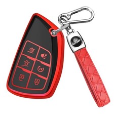 for Chevy Key Fob Cover,Soft Key Shell Case with Keychain for 6 Buttons B:Red