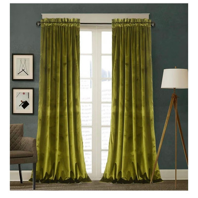 Olive Green Velvet Curtains, Luxury Room Darkening Drapes, 2 Panels 52x120