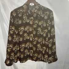 Kaiser Rare Vintage Womens Button Up Blouse Brown Floral M?