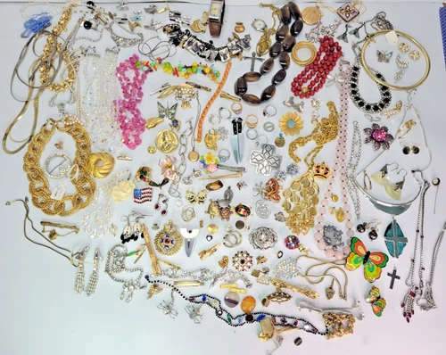 Vintage Art Deco & Vintage Costume Jewelry Junk Drawer Lot Tie Tacks, Pins Rings