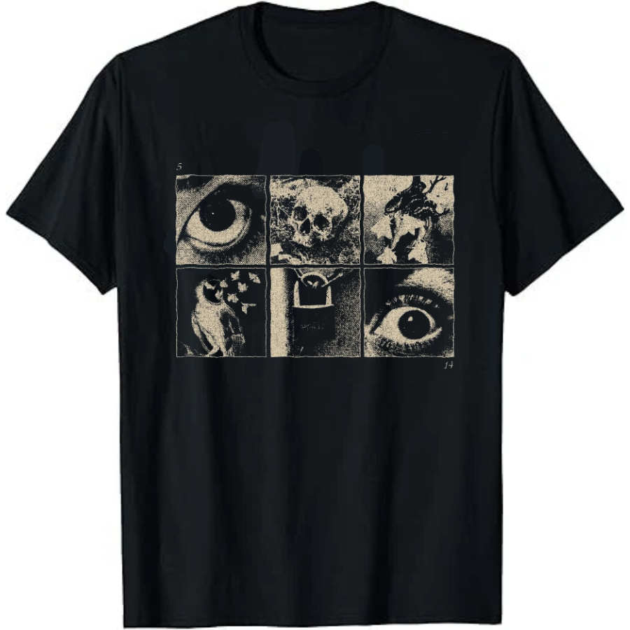 Vintage Horror Collage Graphic Unisex T-Shirt – Eye, Skull, Snake, Owl Art